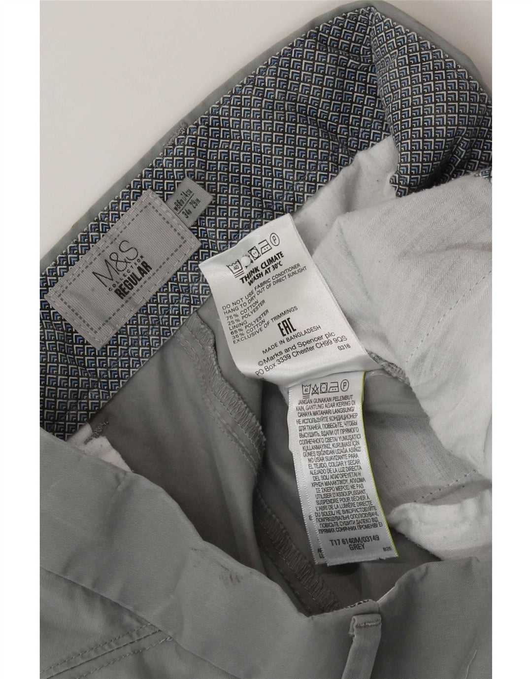 Мужские брюки-чиносы Marks & Spencer стандартного размера W34 L29 серые, хлопковые
