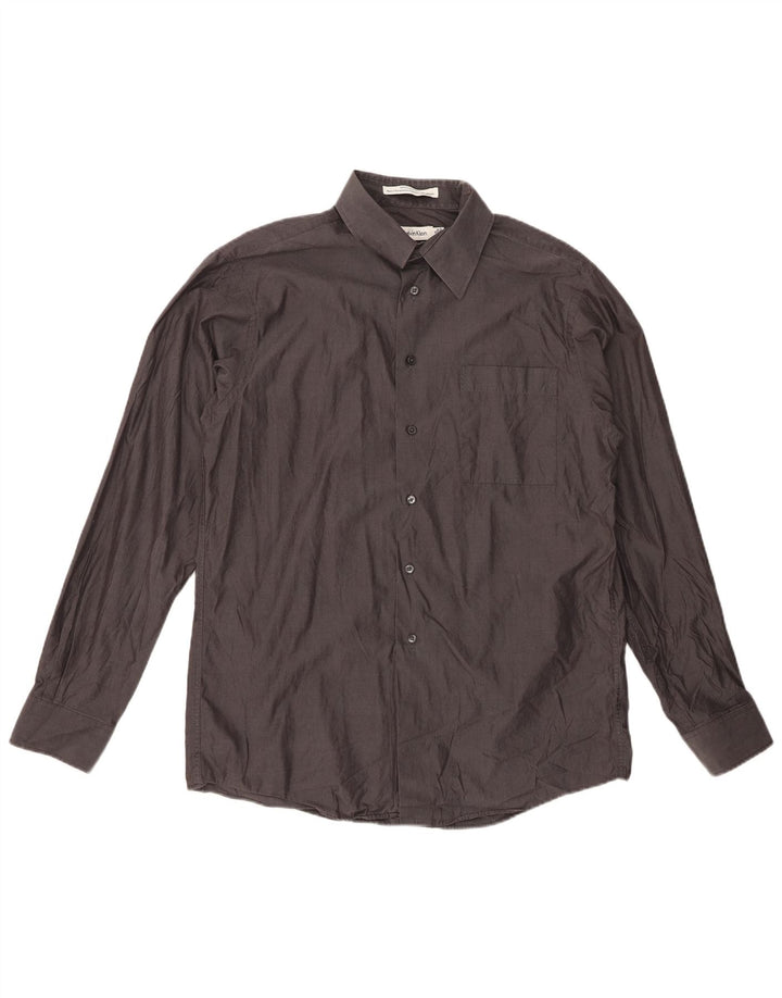 Мужская рубашка приталенного кроя CALVIN KLEIN, размер 16, большая, серая, хлопок