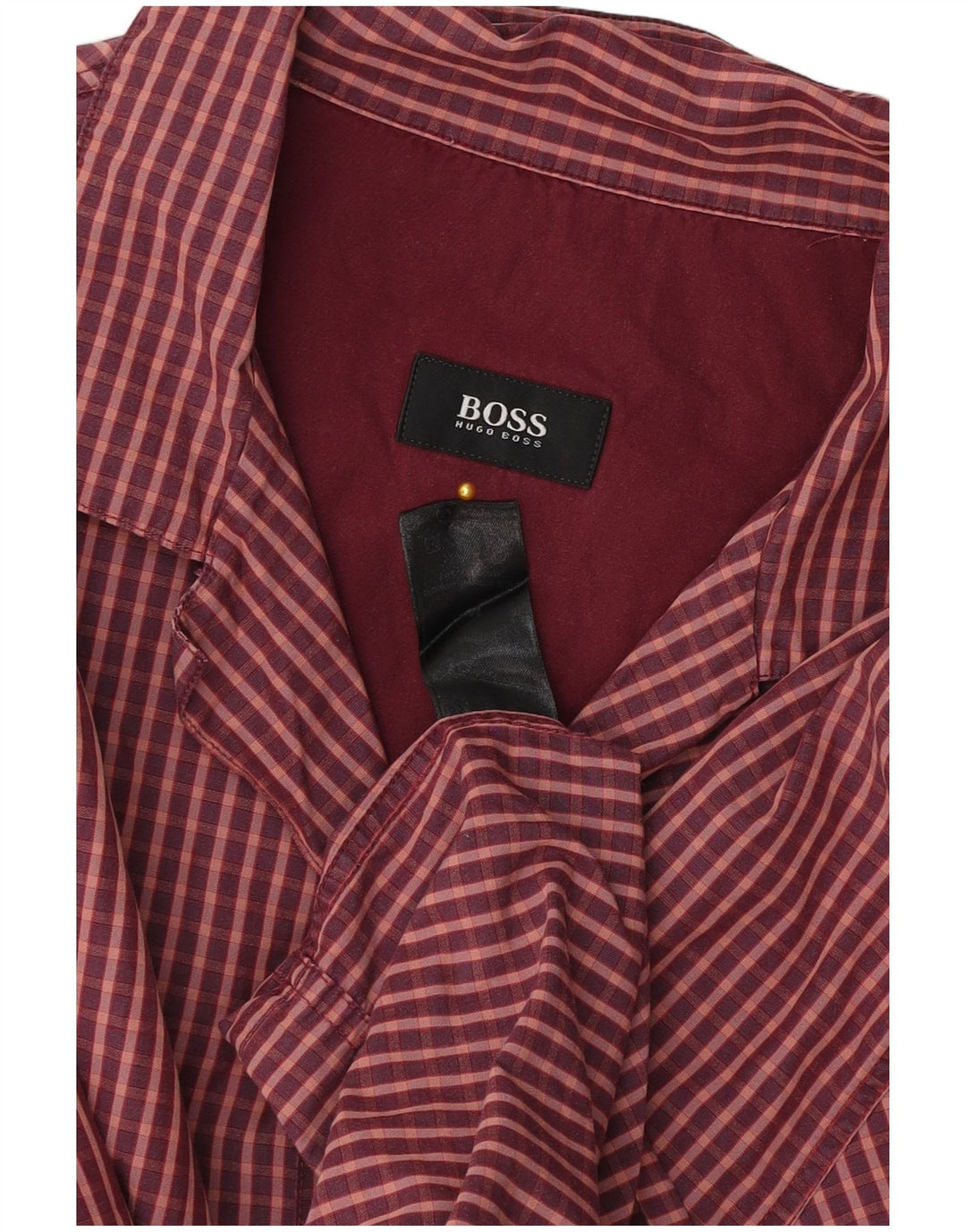 HUGO BOSS Mens Shirt Large Burgundy Check Cotton