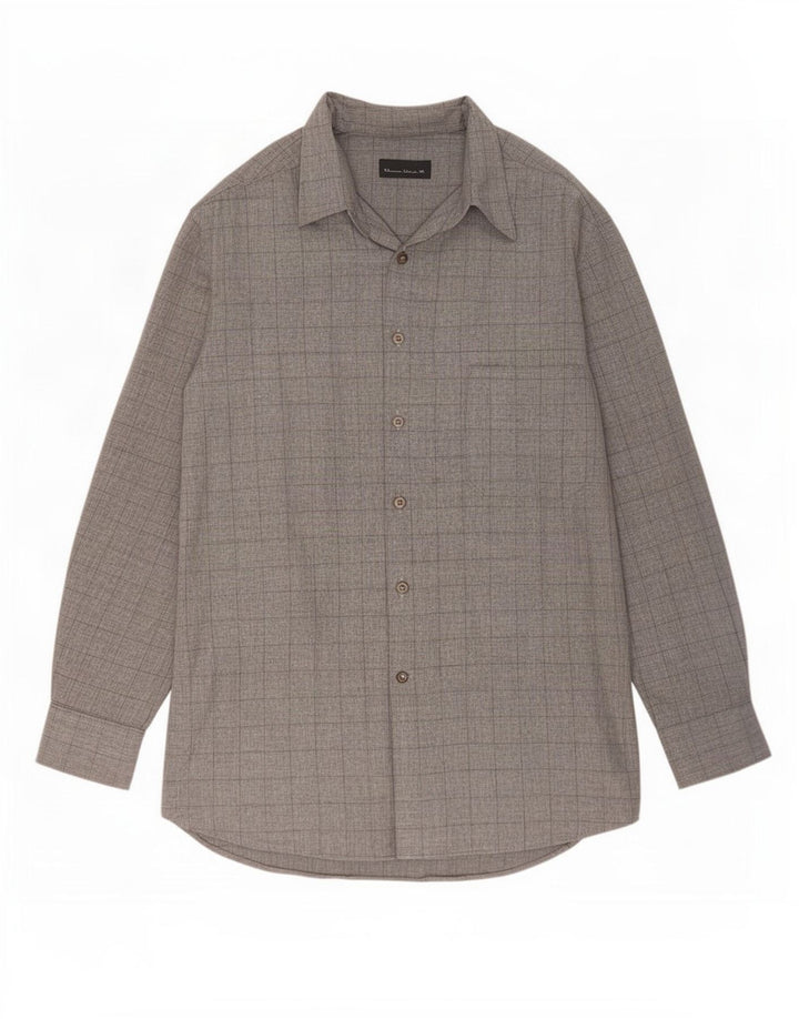 Мужская высокая рубашка Massimo Dutti, размер 42, большая серая клетка, вискоза