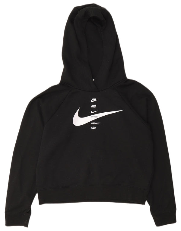 Женский укороченный джемпер с капюшоном большого размера Nike UK 10, маленький черный хлопковый