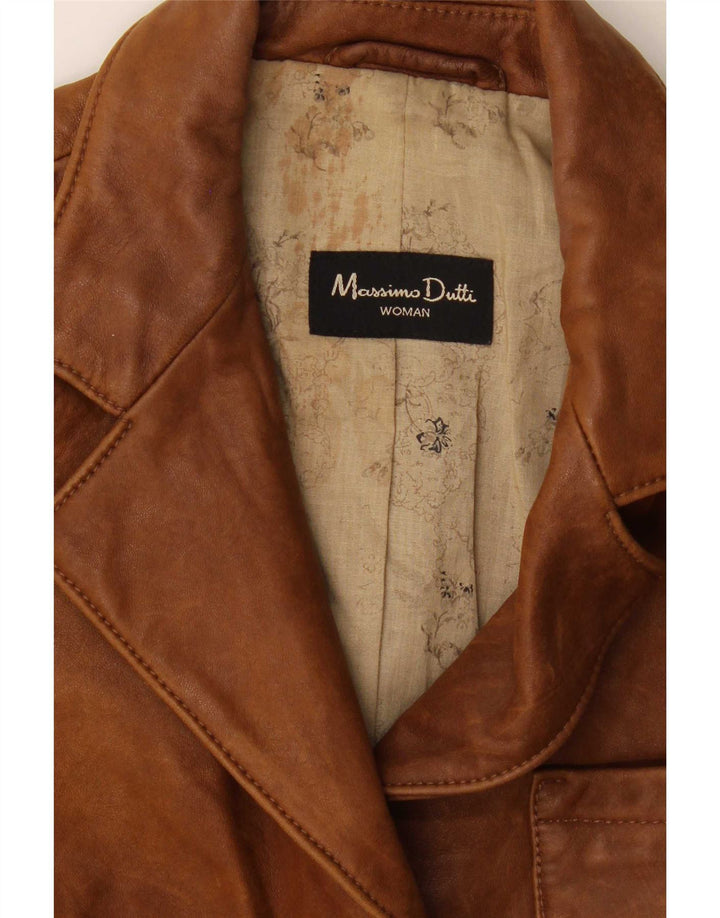 Женский кожаный пиджак с 3 пуговицами Massimo Dutti UK 8, маленький коричневый
