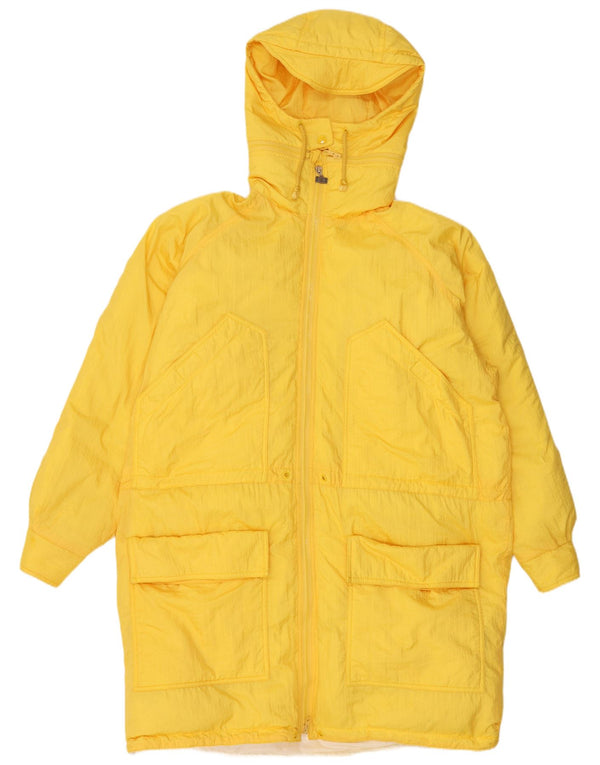 Винтажное женское длинное стеганое пальто с капюшоном UK 16, большой желтый нейлон