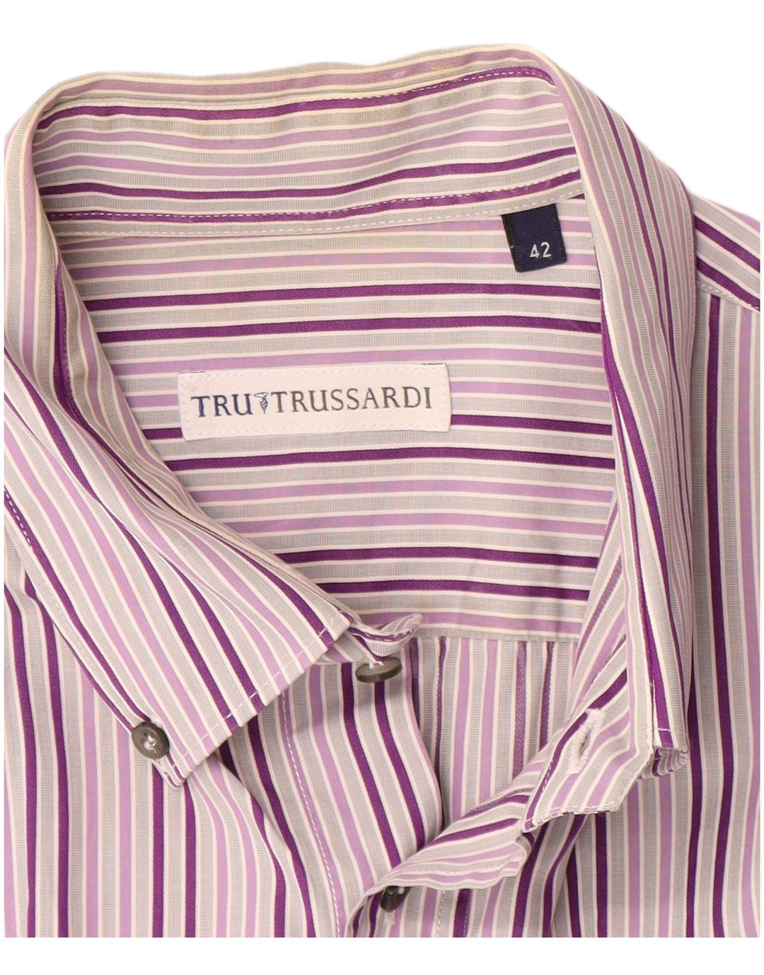 Мужская рубашка Trussardi с коротким рукавом, размер 42, большая фиолетовая полоска