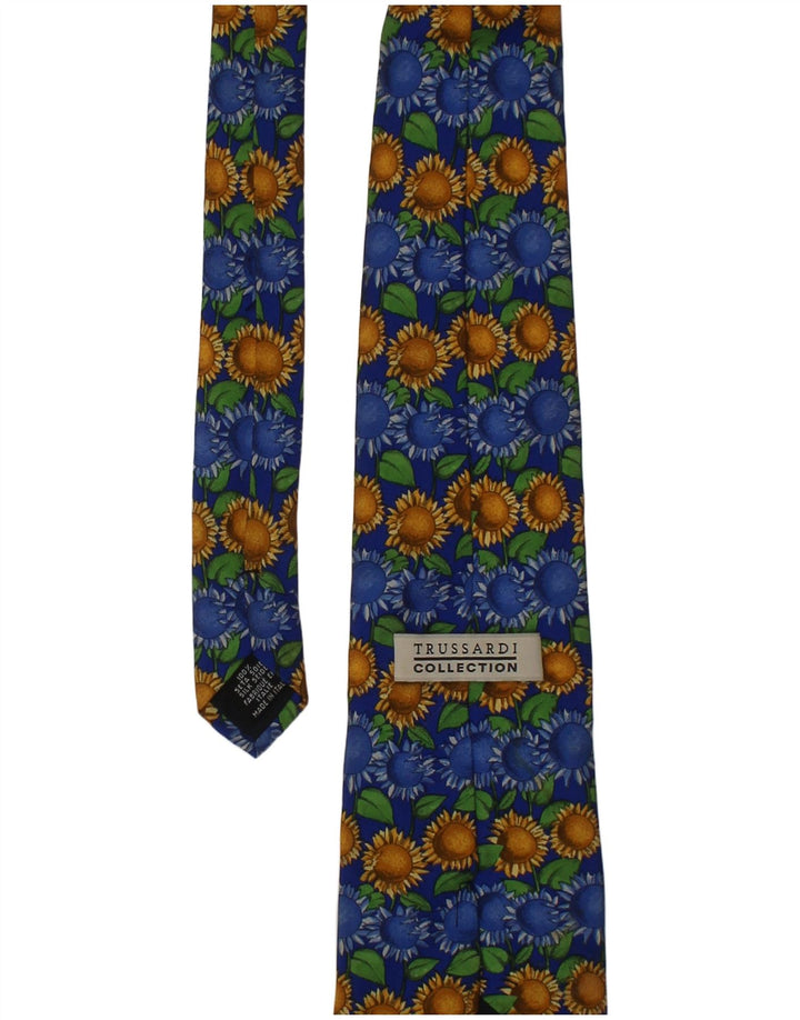 Мужской галстук Trussardi с рисунком, один размер, синий, шелковый, цветочный