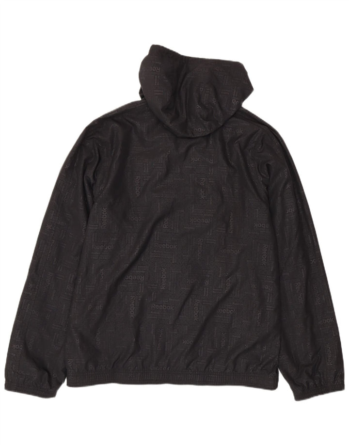 REEBOK Mens Graphic Hooded Rain Jacket UK 40 Large Black Polyester