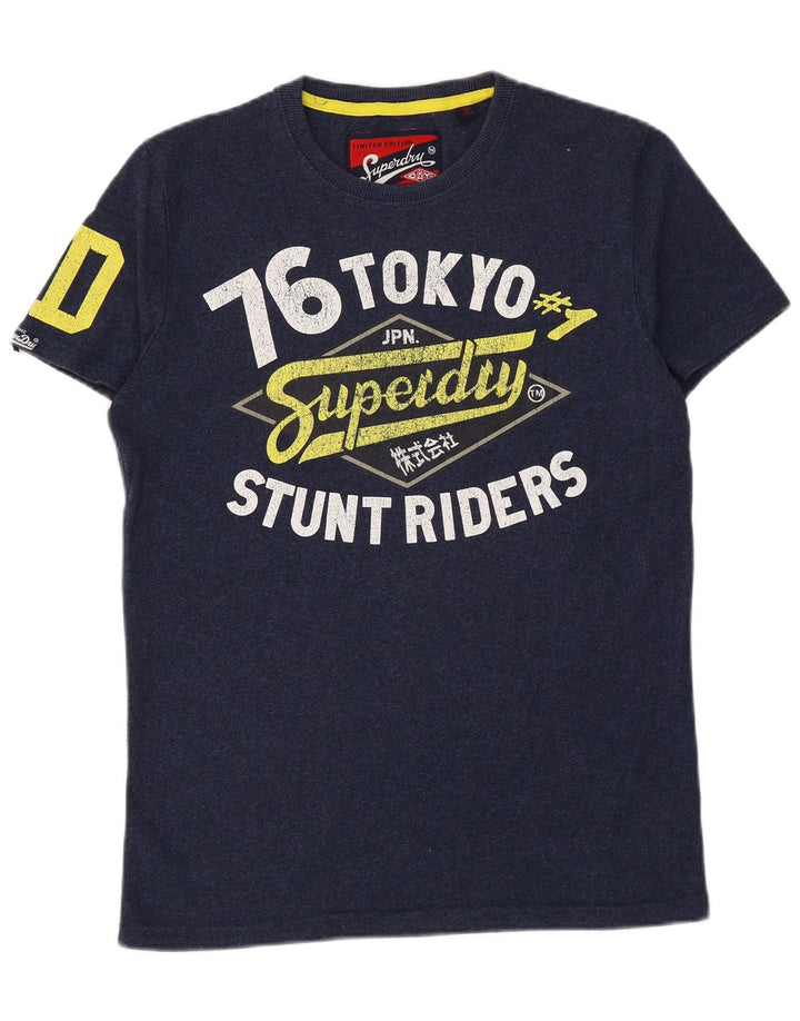 SUPERDRY Мужская футболка с рисунком Топ среднего размера, темно-синий, хлопок