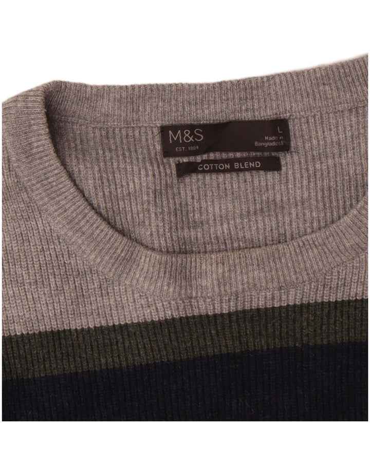 Мужской джемпер с круглым вырезом Marks & Spencer, большой разноцветный полосатый свитер
