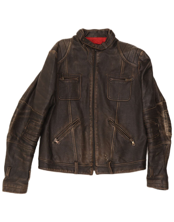 Мужская кожаная куртка-гонщик GF Ferre UK 42 XL Коричневая кожа