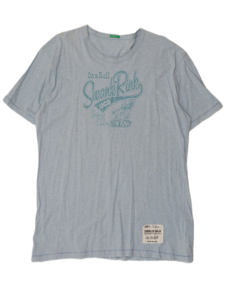 Мужская футболка с рисунком Benetton 2XL, синяя, хлопок