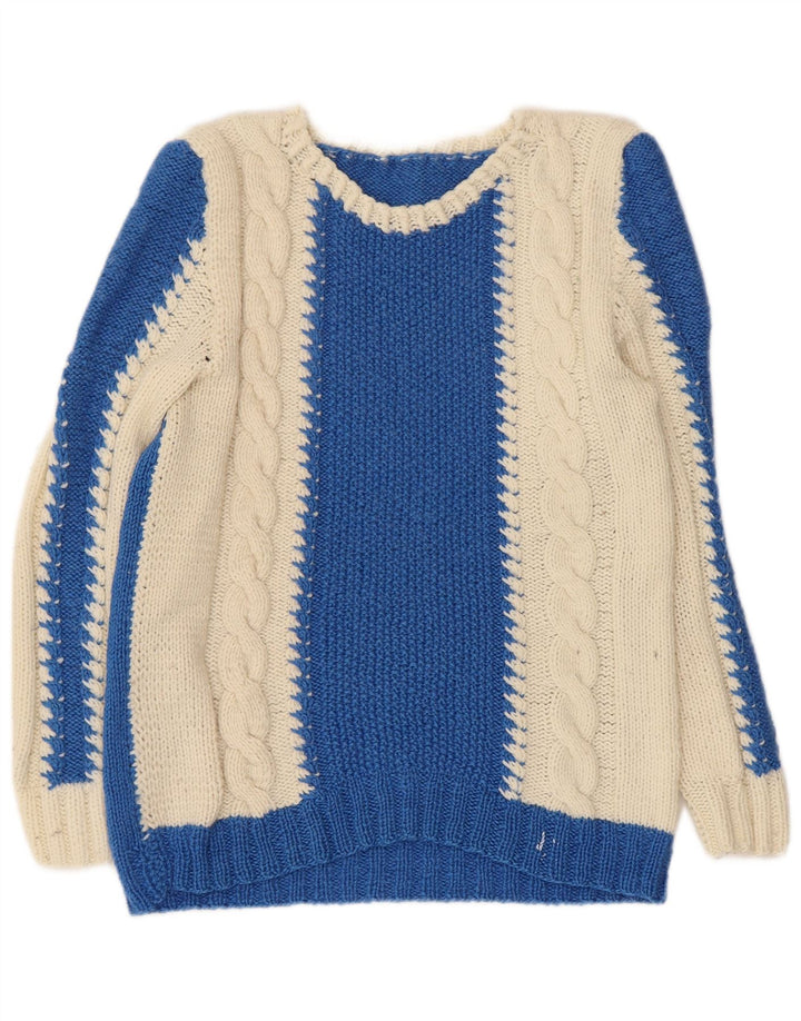 ВИНТАЖНЫЙ женский джемпер с v-образным вырезом, Великобритания, 10, маленький синий, с цветными блоками
