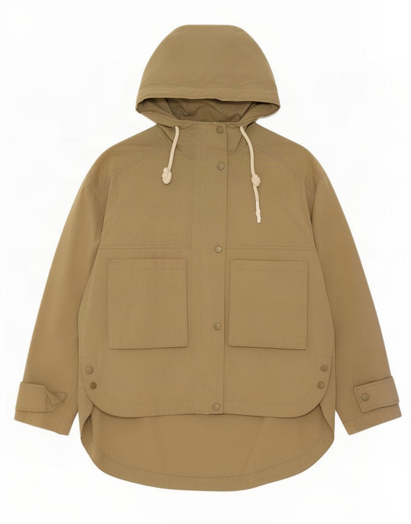 Женская куртка оверсайз с капюшоном Zara UK 14, хлопок среднего цвета хаки