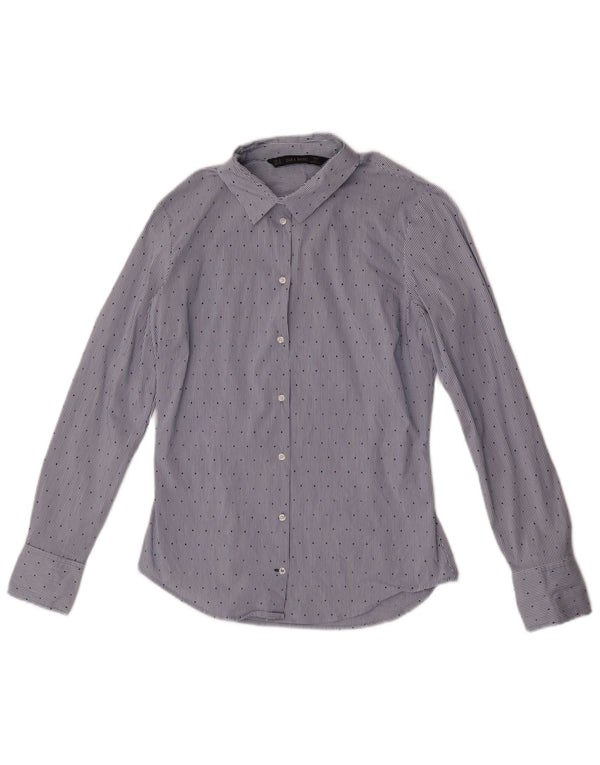 Женская рубашка Zara UK 12, средний синий в тонкую полоску