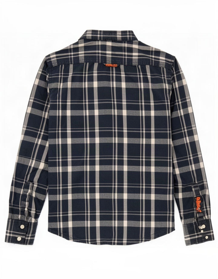 Мужская рубашка Superdry среднего размера, темно-синяя клетка, хлопок