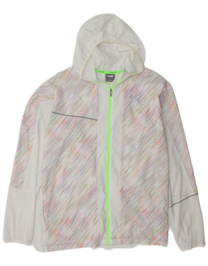 PUMA Mens Hooded Rain Jacket UK 38 Medium White Pinstripe Polyester