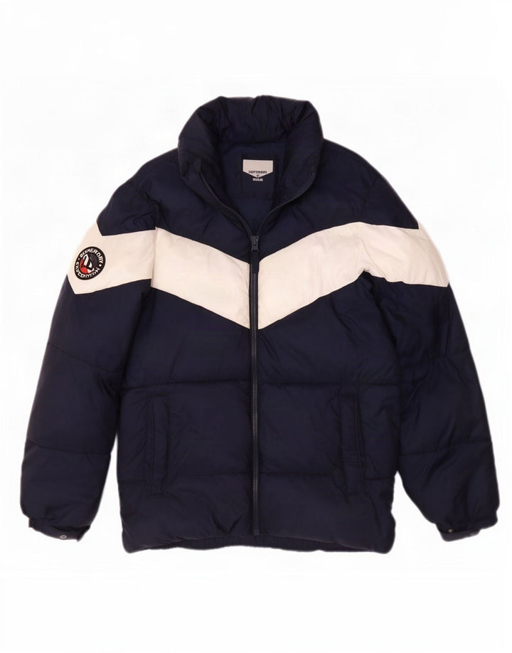 Мужская стеганая куртка Superdry UK 36, маленькая, темно-синяя, полиэстер с цветными блоками