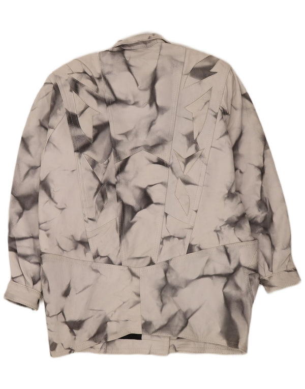 ВИНТАЖНОЕ женское кожаное пальто свободного кроя UK 20 2XL серое с геометрическим рисунком