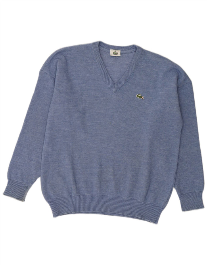 Мужской джемпер с v-образным вырезом Lacoste, размер 5, большой, синий, шерсть