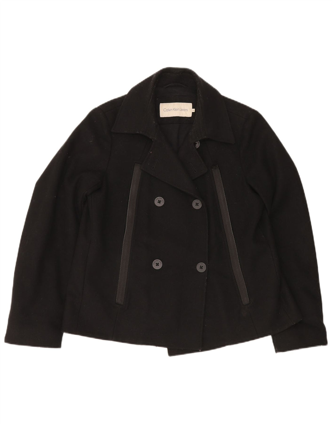 Женское полупальто CALVIN KLEIN JEANS UK 14, средний черный, шерсть