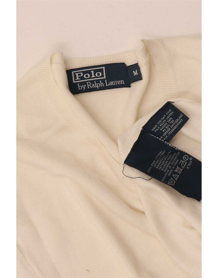 Мужской джемпер с v-образным вырезом Polo Ralph Lauren, средний белый хлопковый свитер