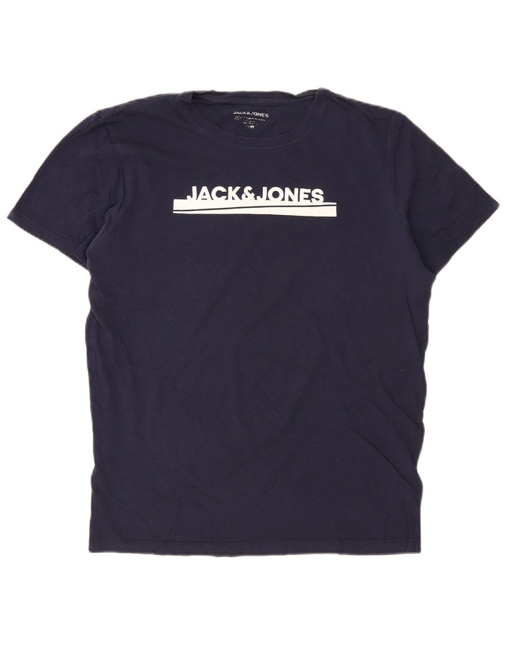 Мужская футболка с рисунком JACK & JONES, топ среднего размера, темно-синий, хлопок