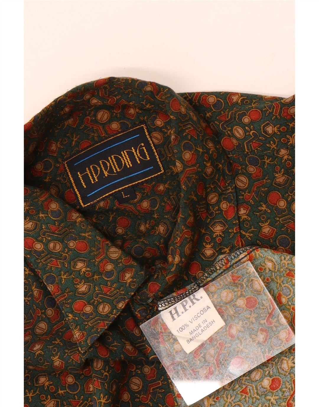 VINTAGE Мужская рубашка большого размера из вискозы цвета хаки с геометрическим рисунком