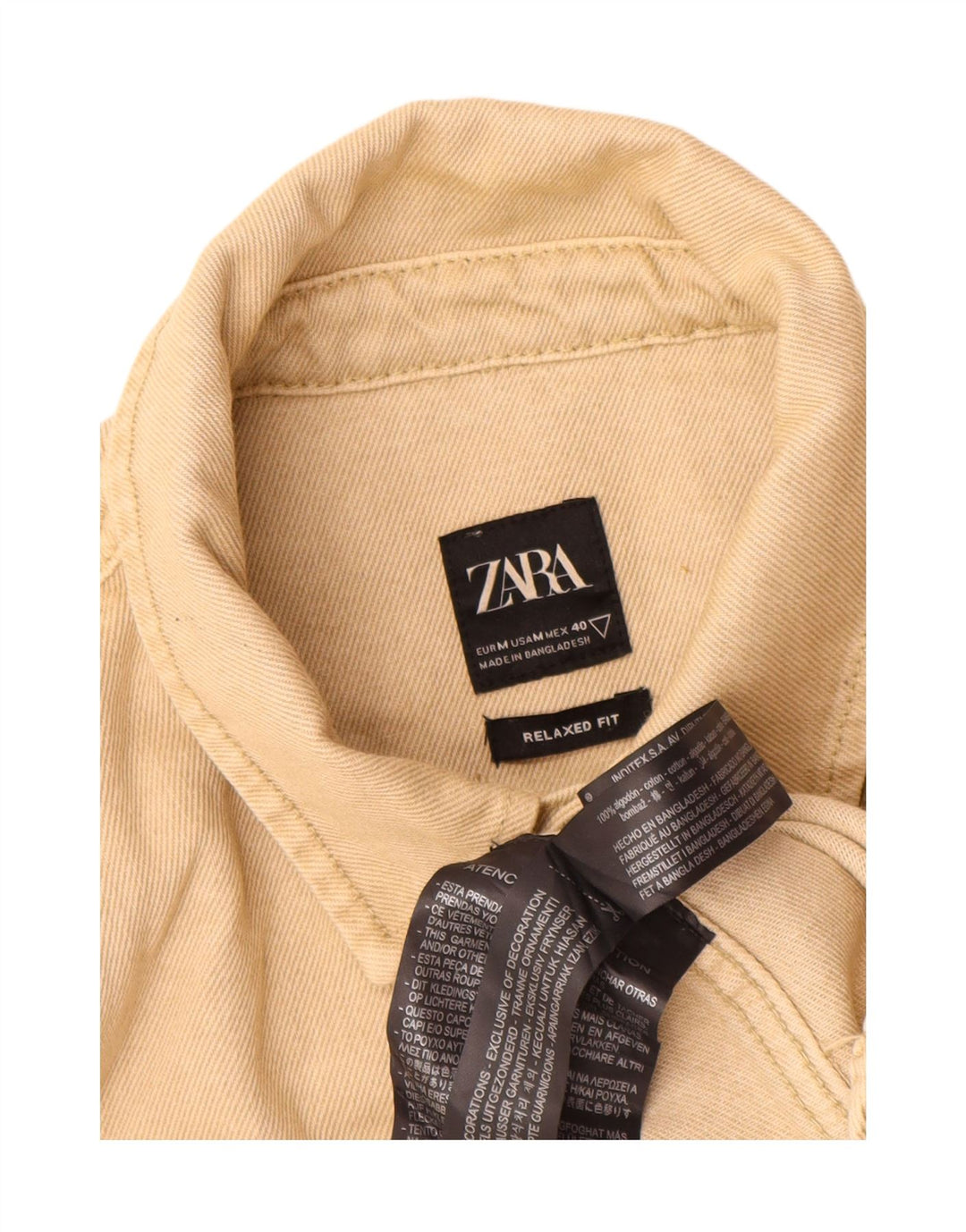 Мужская джинсовая рубашка свободного кроя Zara среднего размера, бежевый хлопок, хлопок