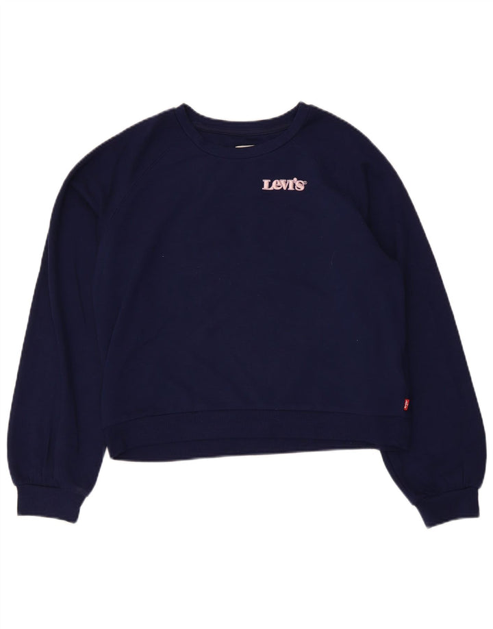 Укороченный свитшот Levi's для девочек 13-14 лет, темно-синий, полиэстер