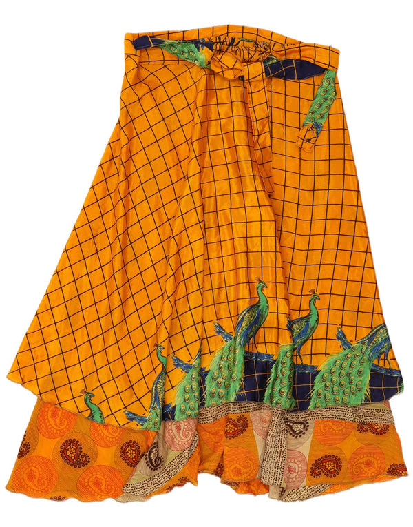 Vintage Womens Wrap Skirt One Size Orange Geometric Silk