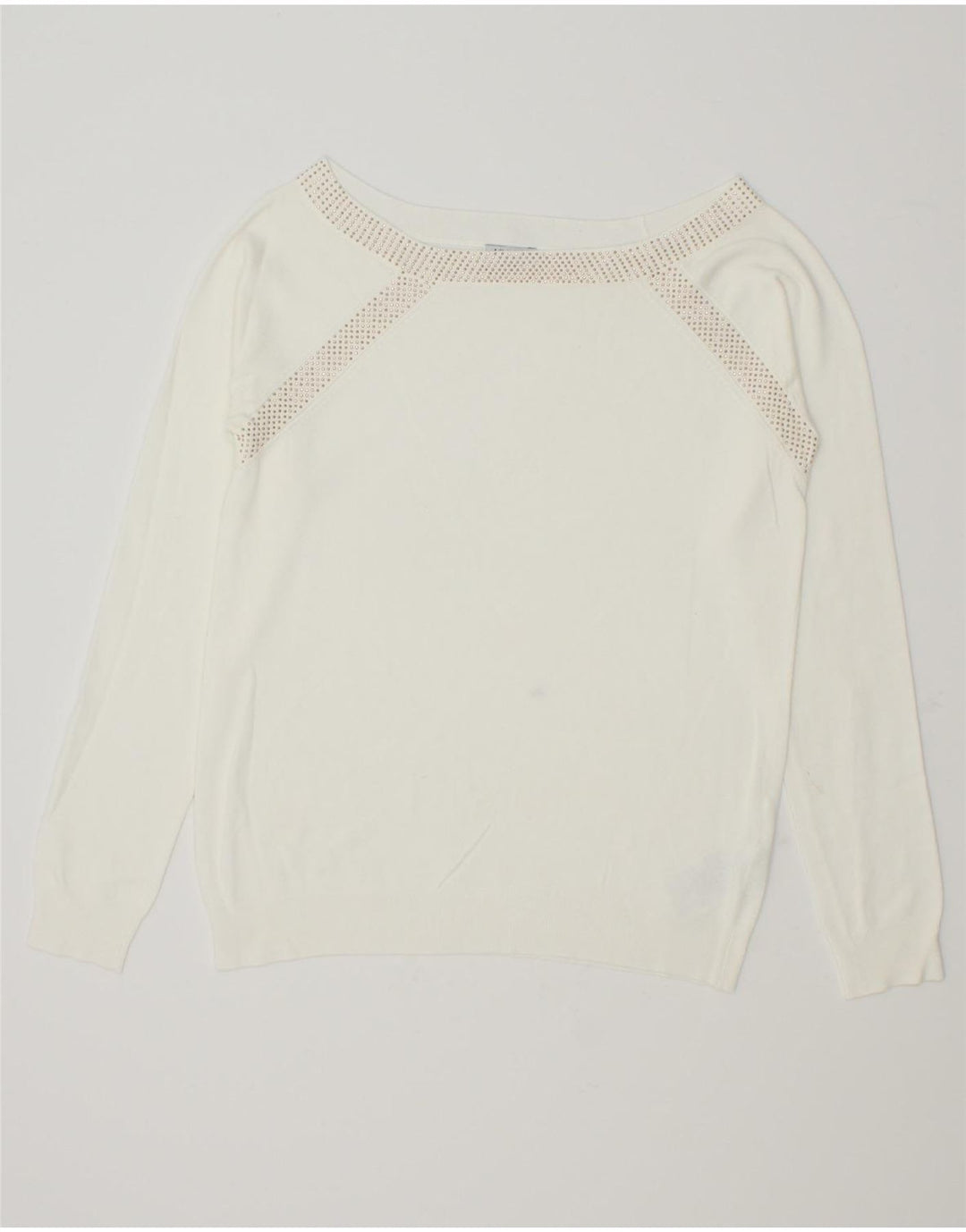 LIU JO Womens Boat Neck Jumper Sweater UK 12 Medium White Viscose Vintage Liu Jo and Second-Hand Liu Jo from Messina Hembry 