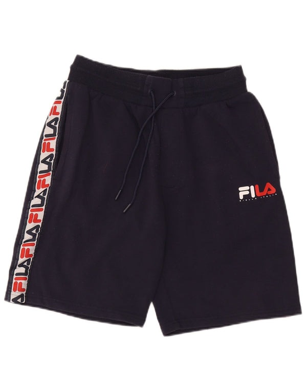 Fila Мужские спортивные шорты с графическим рисунком, маленькие, темно-синие, хлопковые с цветными блоками