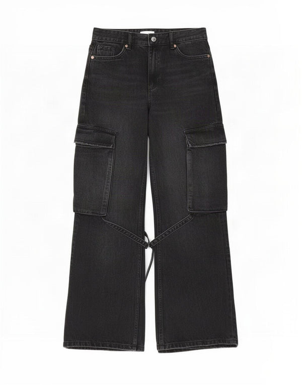 Женские широкие джинсы карго Zara EU 34 2XS W24 L31 серые