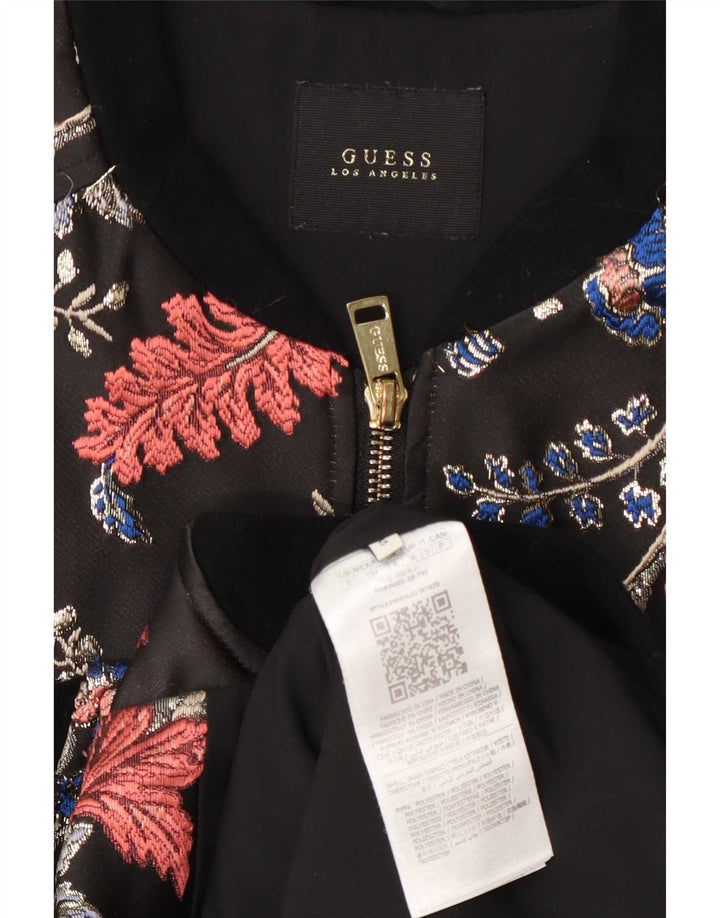 Guess Женский бомбер UK 6 XS Черный полиэстер с цветочным принтом