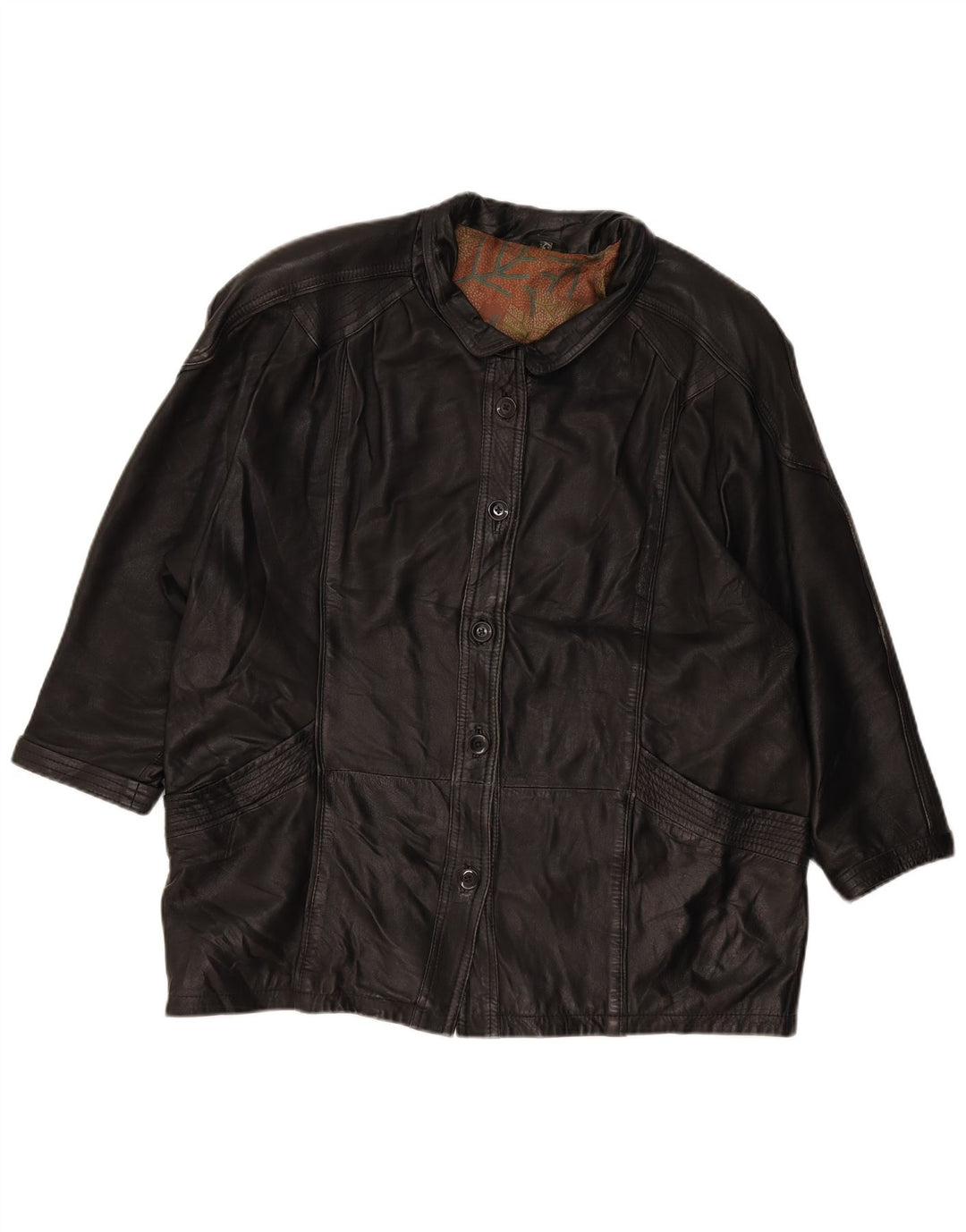 VINTAGE Womens Leather Jacket EU 48 2XL Black Leather