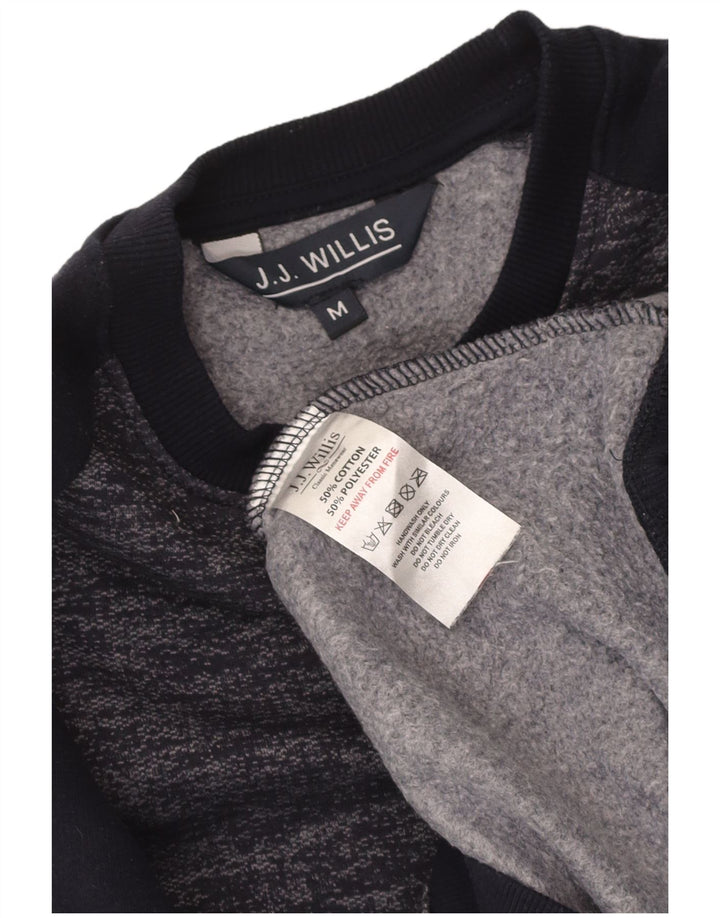 J.J. WILLIS Mens Sweatshirt Jumper Medium Navy Blue Colourblock Cotton