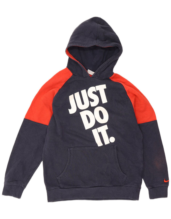 Джемпер с капюшоном Nike для мальчиков с рисунком 13–14 лет, размер XL, синий с цветными блоками, спортивный