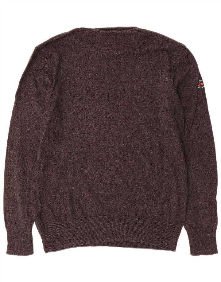 Мужской джемпер с вырезом лодочкой Superdry, хлопковый свитер среднего серого цвета