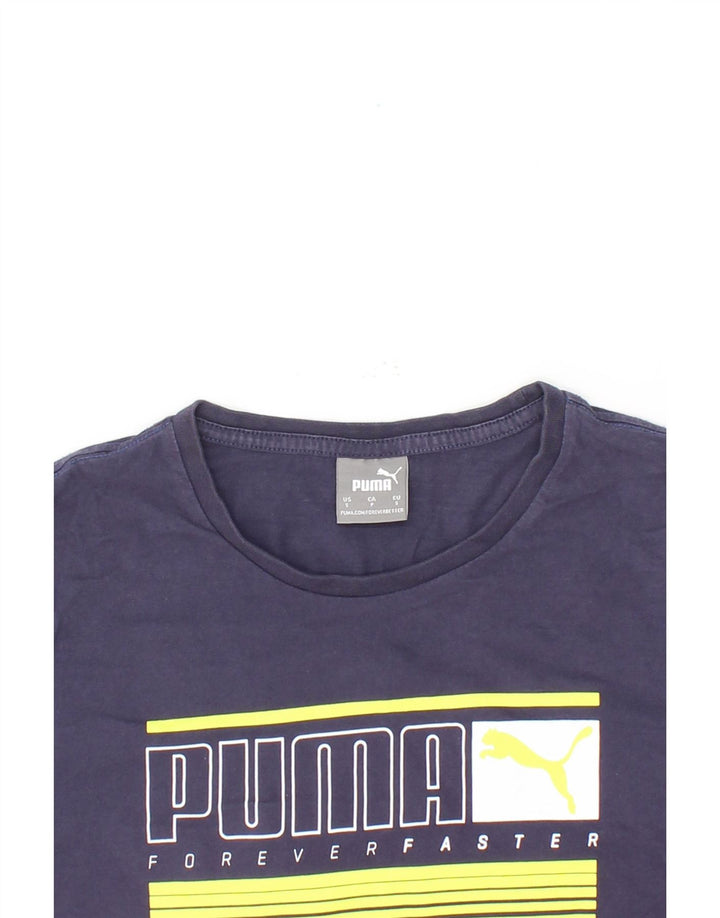 PUMA Mens Graphic T-Shirt Top Small Navy Blue Cotton Vintage Puma and Second-Hand Puma from Messina Hembry 