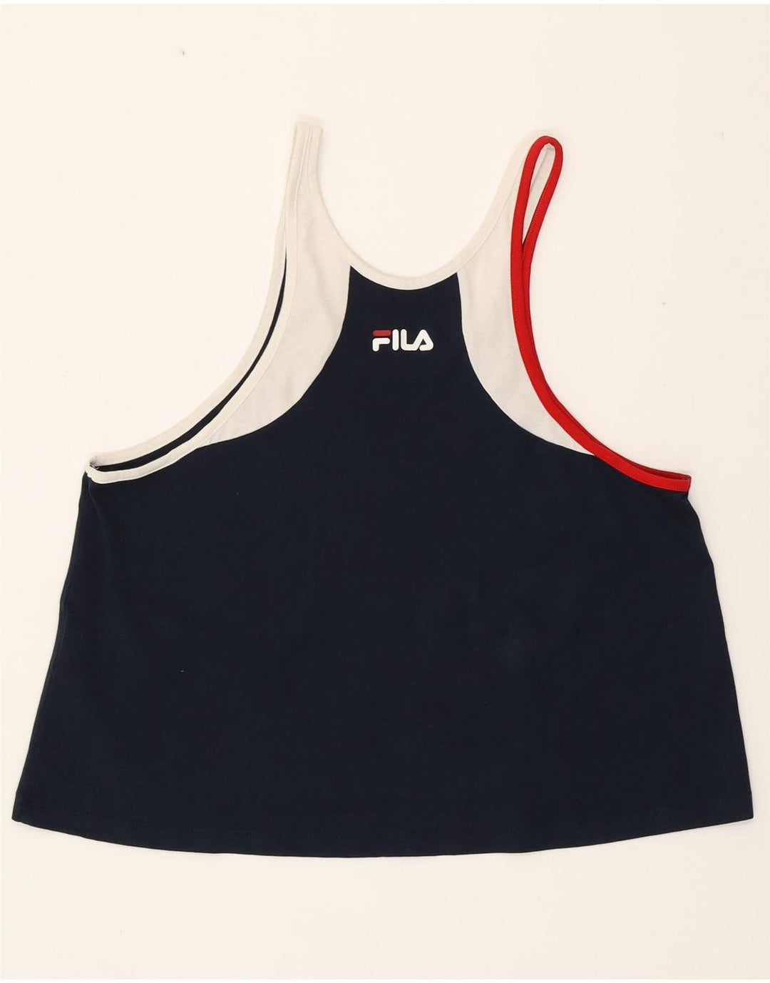FILA Womens Crop Graphic Cami Top UK 14 Medium Navy Blue Colourblock