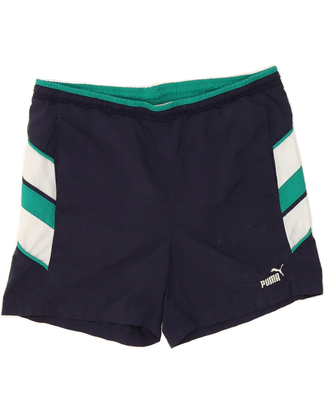 PUMA Mens Swimming Shorts Medium Navy Blue Colourblock Polyamide Vintage Puma and Second-Hand Puma from Messina Hembry 