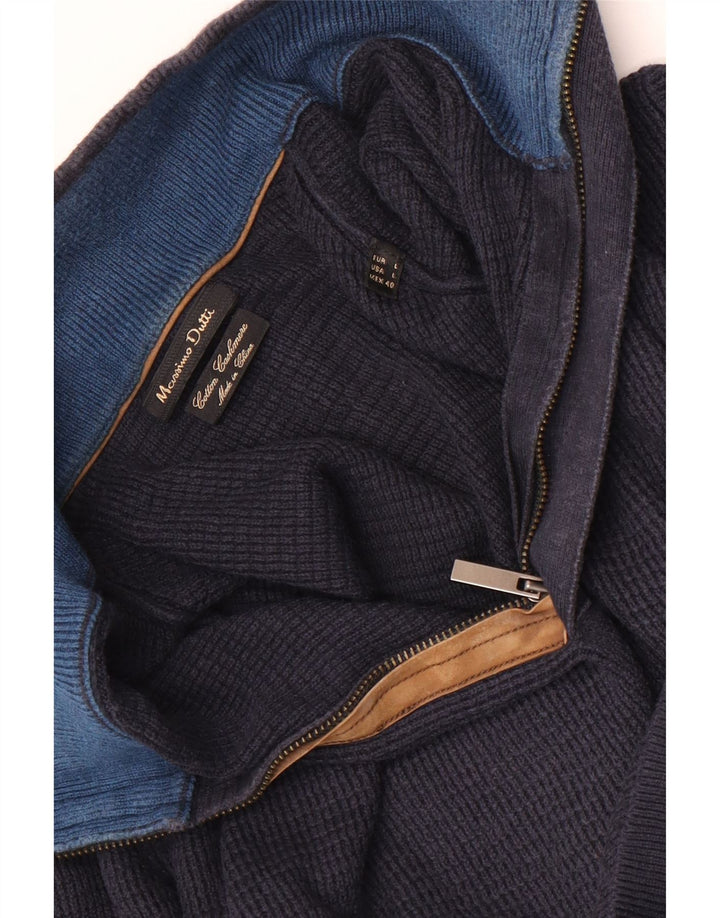Мужской джемпер с воротником на молнии Massimo Dutti, большой темно-синий хлопковый свитер