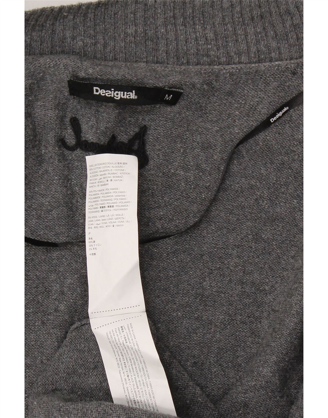 Женский удлиненный открытый кардиган DESIGUAL UK 12, средний серый цвет с цветочным принтом