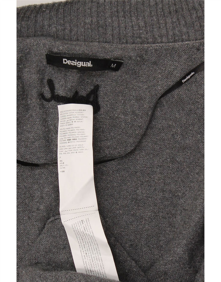 Женский удлиненный открытый кардиган DESIGUAL UK 12, средний серый цвет с цветочным принтом