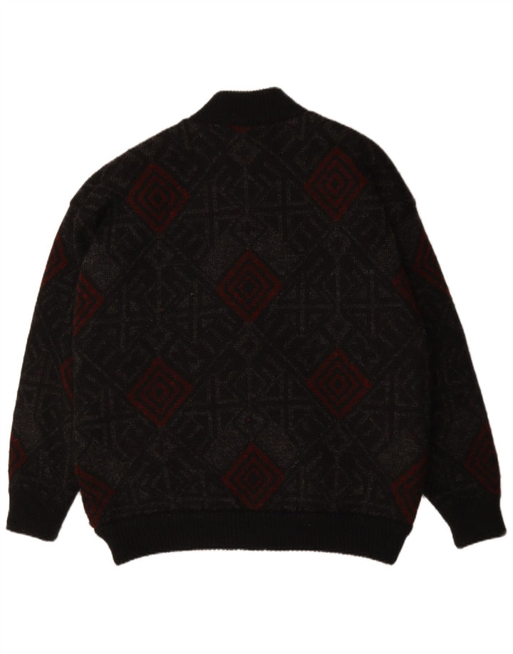 Мужской кардиган VINTAGE XL, черный шерстяной свитер с геометрическим рисунком