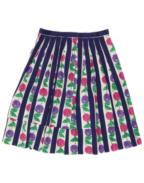 ВИНТАЖНАЯ женская плиссированная юбка W24 XS синяя с цветочным принтом