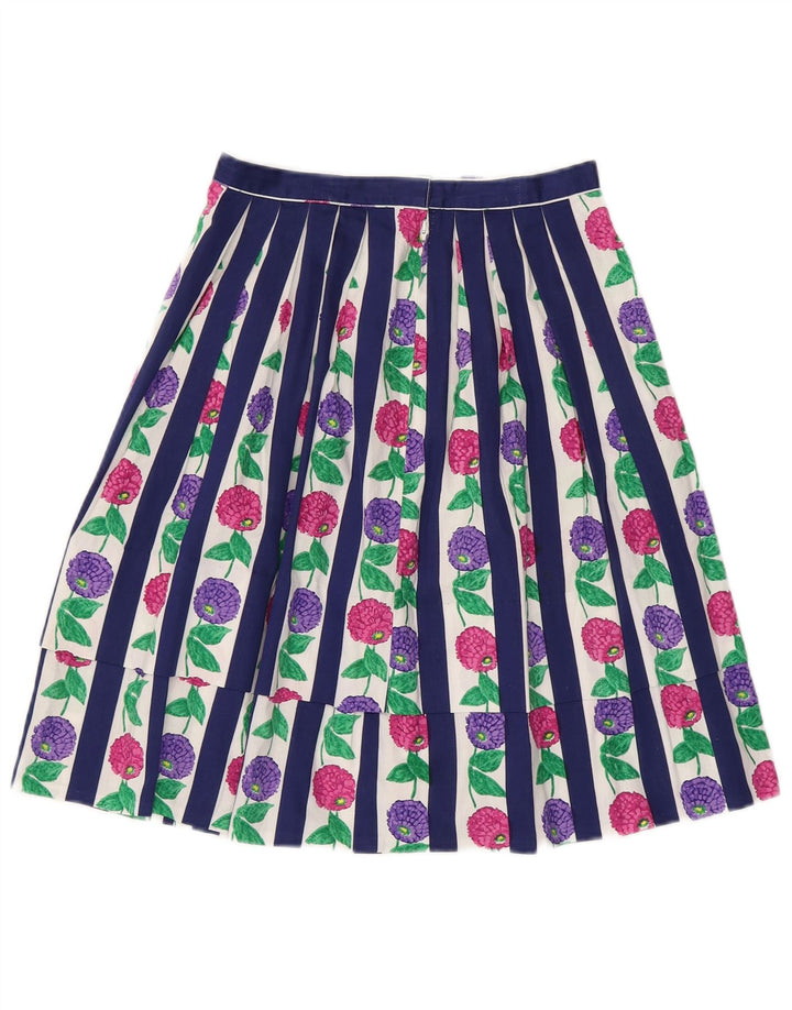 ВИНТАЖНАЯ женская плиссированная юбка W24 XS синяя с цветочным принтом