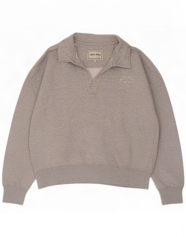 Jack Wills Womens Polo Neck Sweatshirt Jumper UK 12 Medium Grey Polyester