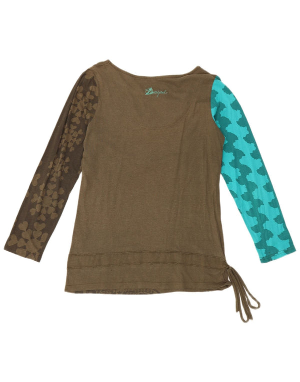 Женский топ Desigual с длинным рукавом и рисунком, UK 20, 2XL, хлопок, хаки, геометрический узор
