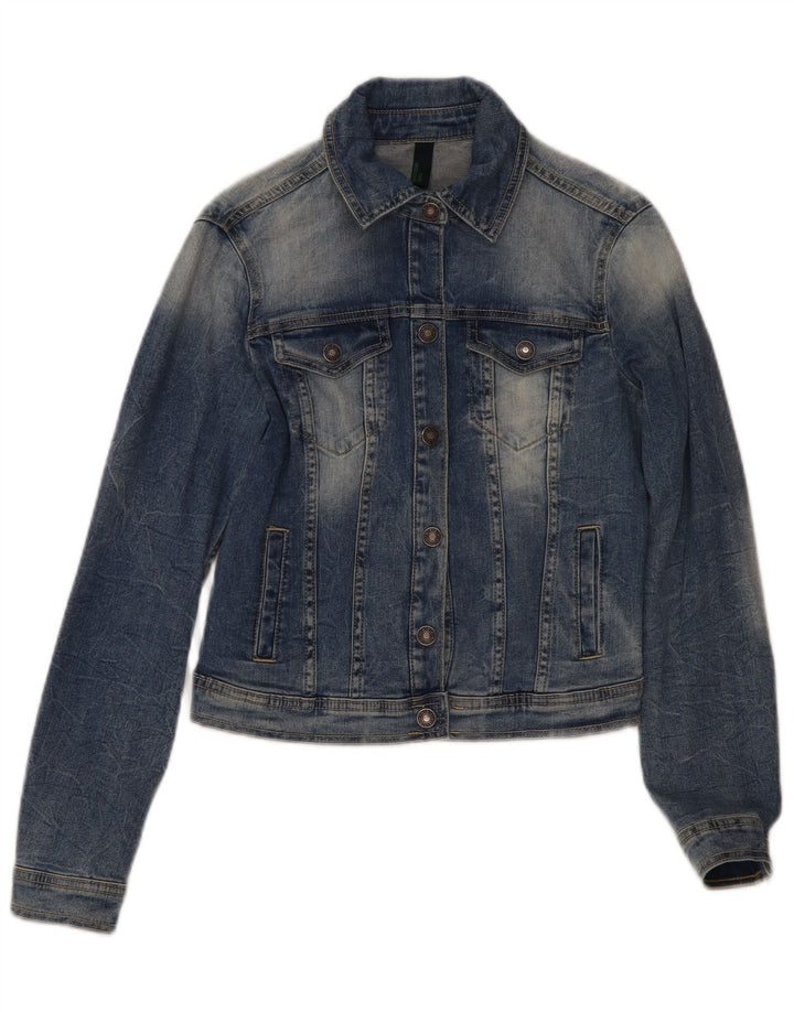 Женская укороченная джинсовая куртка Benetton UK 10, маленькая, синяя, хлопок