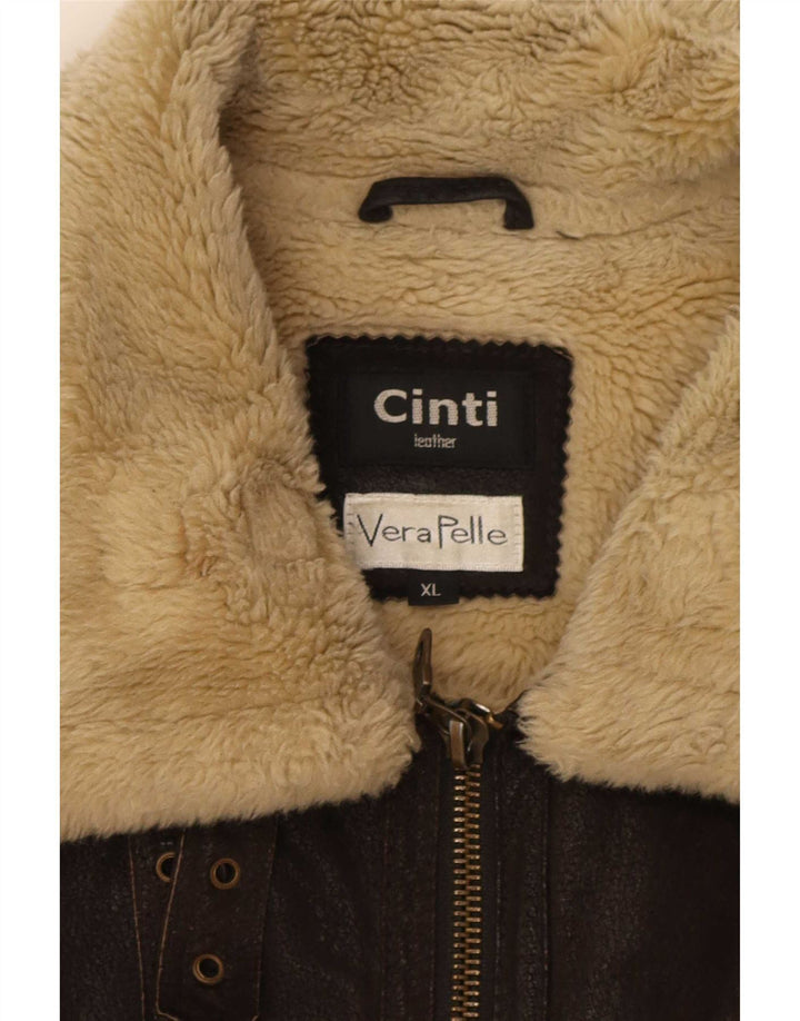 Мужская кожаная куртка CINTI из шерпа UK 42 XL Коричневая
